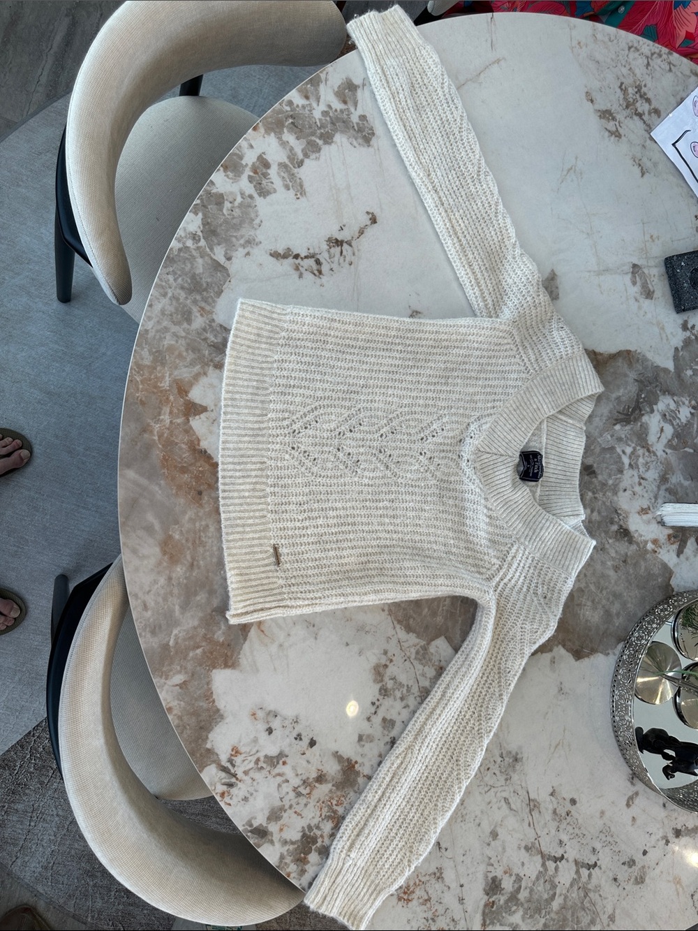 Abercrombie & Fitch Ivory Cable-Knit Crew Sweater